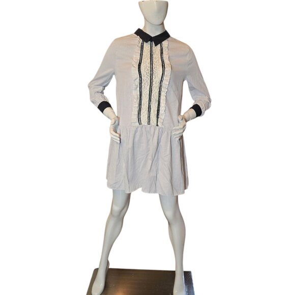 ENGLISH FACTORY Drop Waist Lace Front Mini Shirt Dress sz M - Picture 3 of 11